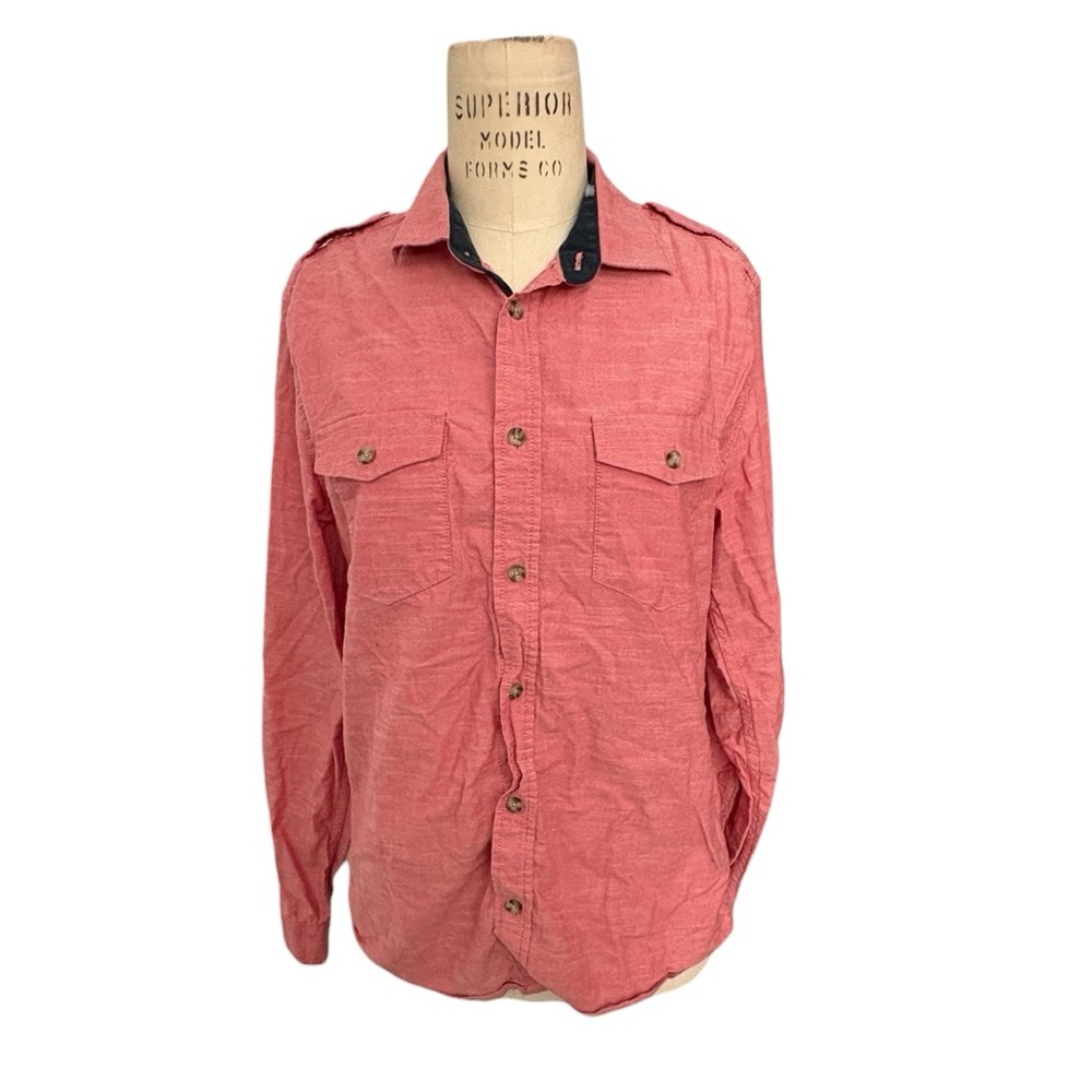 H&M Coral Navy Accents Button-Up Shirt Front‎ pockets Casual Minimalist Womens M